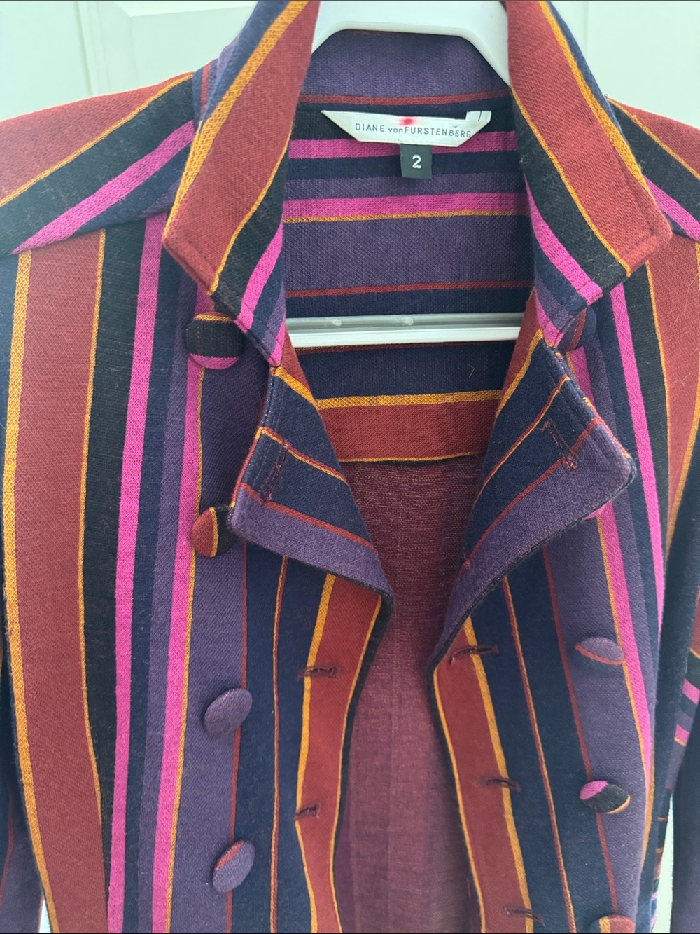 Diane von Furstenberg Striped Double-Breasted Blazer in Purple, Magenta & Orange